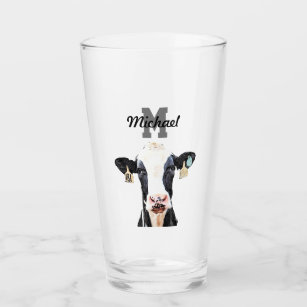 Monogram Name Holstein Cow Dairy Farm Livestock Glass