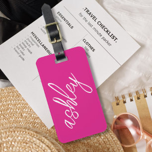 Monogram Name Hot Pink Girly Luggage Tag