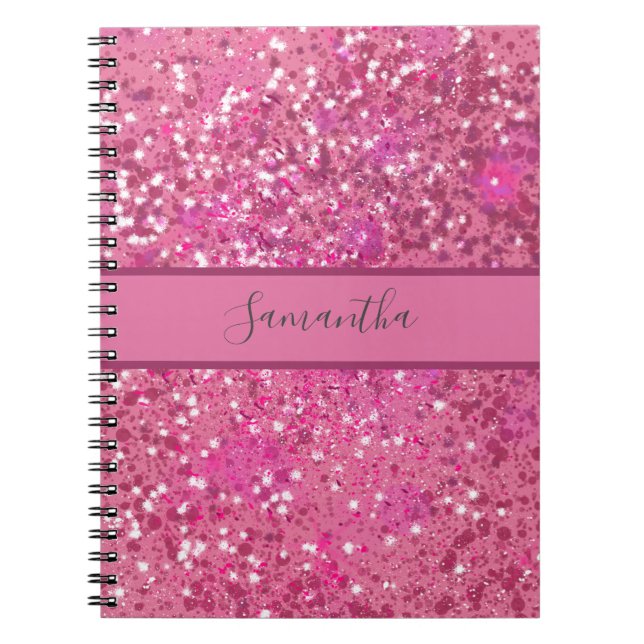 Monogram Name Hot Pink Glitter Sparkle Girly Glam  Notebook (Front)
