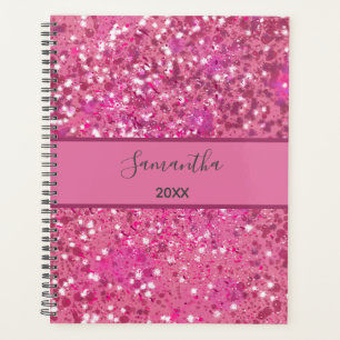 Monogram Name Hot Pink Glitter Sparkle Girly Glam  Planner
