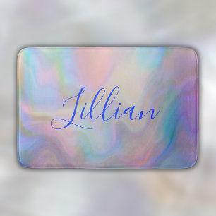 Monogram Name in Blue on Mother Of Pearl    Bath Mat