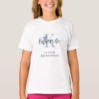 Monogram Name Initial Dusty Blue Junior Bridesmaid