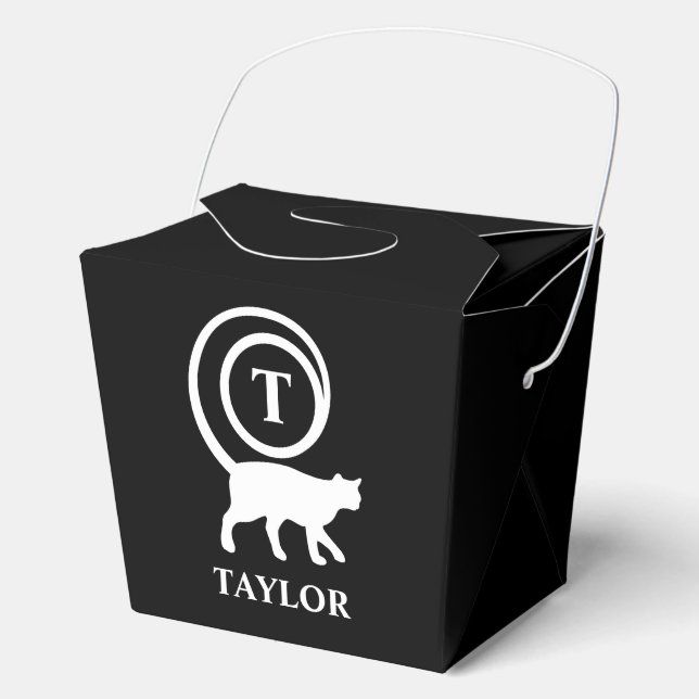 Monogram Name Initial Kitty Cat Lover Black White Favour Box (Front)