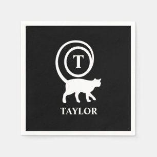 Monogram Name Initial Kitty Cat Lover Black White Napkin