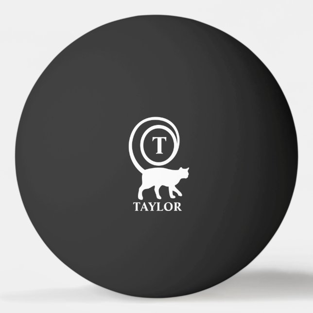 Monogram Name Initial Kitty Cat Lover Black White Ping Pong Ball (Front)