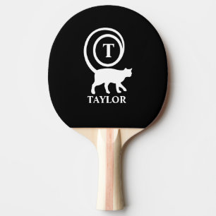 Monogram Name Initial Kitty Cat Lover Black White Ping Pong Paddle