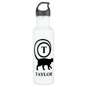 Monogram Name Initial Kitty Cat Lover White Black 710 Ml Water Bottle