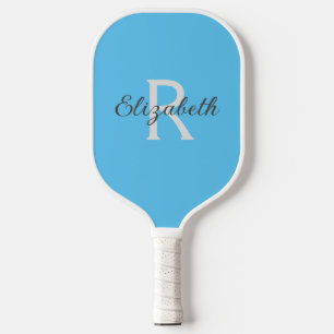 Monogram Name Initial Light Blue Grey White Pickleball Paddle