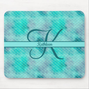 Monogram Name Initial Mermaid Blue Purple Green Mouse Pad