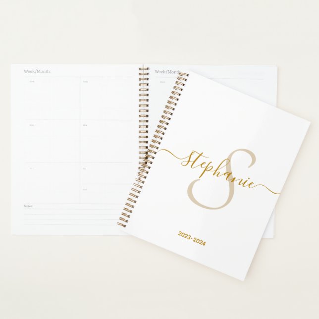 Monogram Name Initial Modern Gold Script Planner (Display)