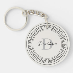 Monogram Name Initial Modern Greek Meander Script  Key Ring