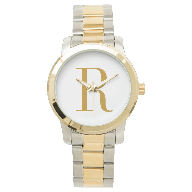 Monogram Name Initial Modern Personalised Gold  Watch (Front)