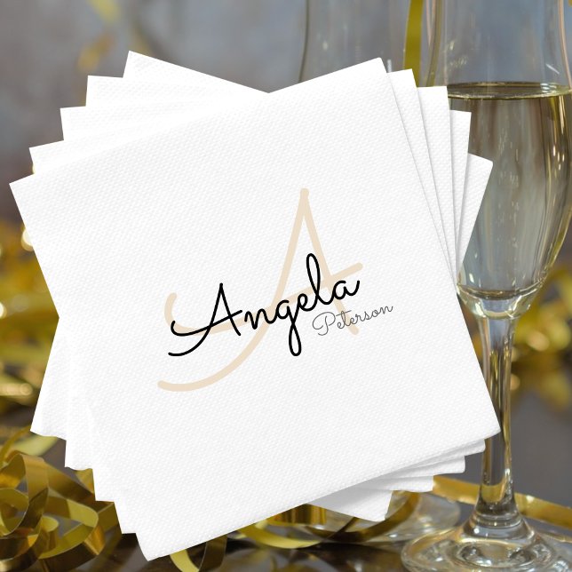 Monogram (name + initial) on white standard napkin (Creator Uploaded)