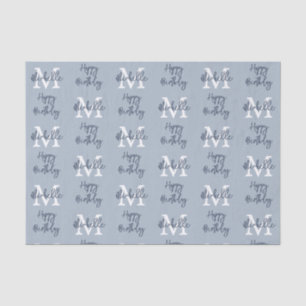 Monogram Name Initial Pattern Happy Birthday Blue Tissue Paper