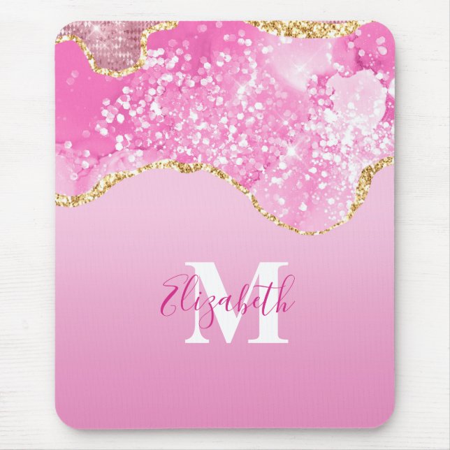 Monogram Name Initial Pink Gold Glam Glitter  Mouse Pad (Front)