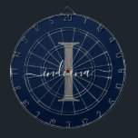 Monogram Name Initial Script Navy Blue Dartboard<br><div class="desc">Navy Blue Grey Monogram Script Name Modern Dart Board you can easily edit with your name and initial by clicking the "Personalise" button. Completely change the colours of the text and background when you select the "Customise this" link.</div>
