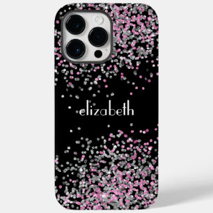 Monogram Name Initials Black Pink Silver Glitter  Case-Mate iPhone 14 Pro Max Case