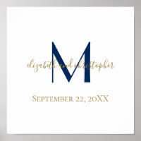 Monogram Name Initials Blue Gold Wedding Date Gift