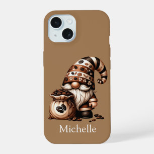 Monogram Name Initials Coffee Gnome Brown White iPhone 15 Case