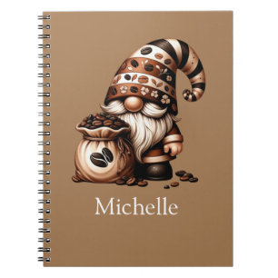 Monogram Name Initials Coffee Gnome Brown White Notebook