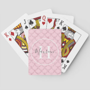 Monogram Name Initials Pink Mermaid Scales Glitter Playing Cards