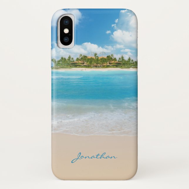 Monogram Name Island Beach Ocean Waves Clouds Case-Mate iPhone Case (Back)