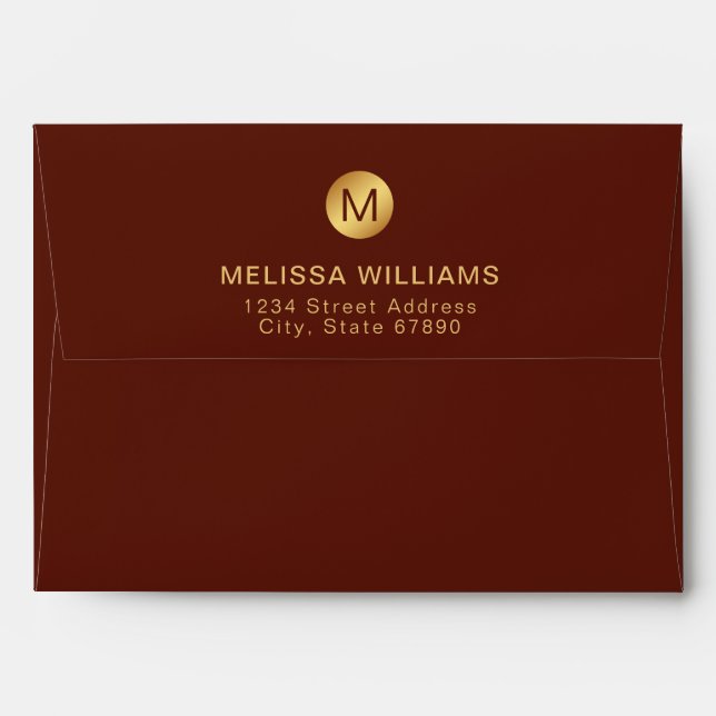Monogram Name l Elegant Classy Red & Gold Envelope (Back (Top Flap))