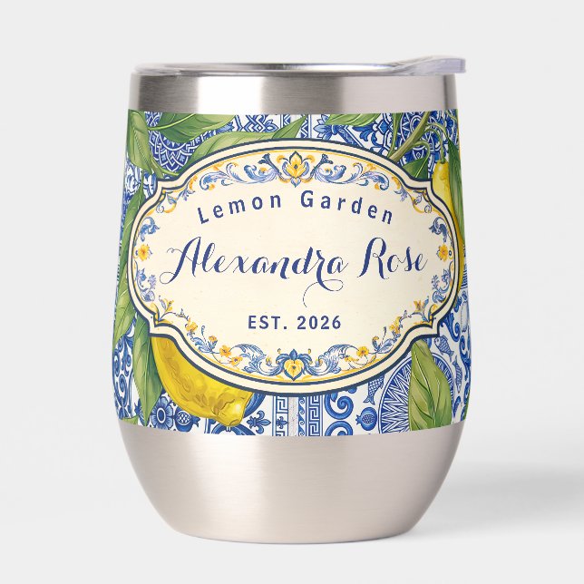 Monogram Name Lemon Blue French Country Tile  (Left)