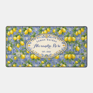Monogram Name Lemon Blue French Country Tile  Desk Mat