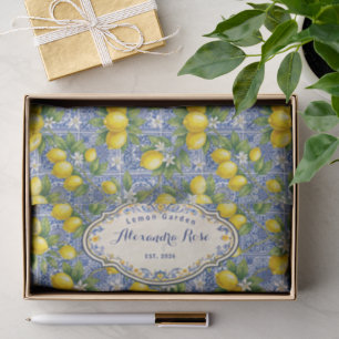 Monogram Name Lemon Blue French Country Tile  Tissue Paper