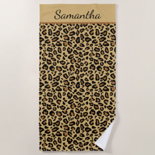Monogram Name Leopard Print Cheetah Animal Pattern Beach Towel
