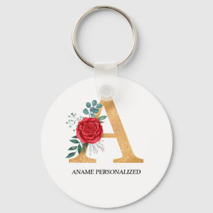 Monogram Name Letters Gold and red  Key Ring