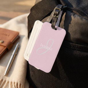 Monogram Name Light Pink White Elegant Girly Luggage Tag