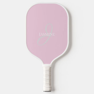 Monogram Name Light Pink White Elegant Girly Pickleball Paddle