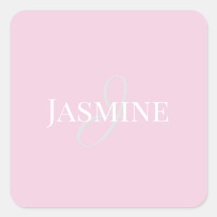 Monogram Name Light Pink White Elegant Girly Square Sticker