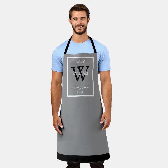 Monogram + NAME makes great food All-Over Print  Apron (Worn)