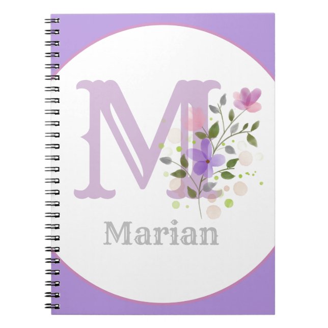 Monogram & Name Marian with Flowers Notebook (Front)