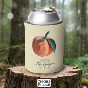 Monogram Name Minimal Modern Crochet Peach Can Cooler