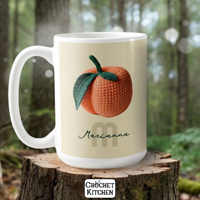 Monogram Name Minimal Modern Crochet Peach   Coffee Mug (Creator Uploaded)