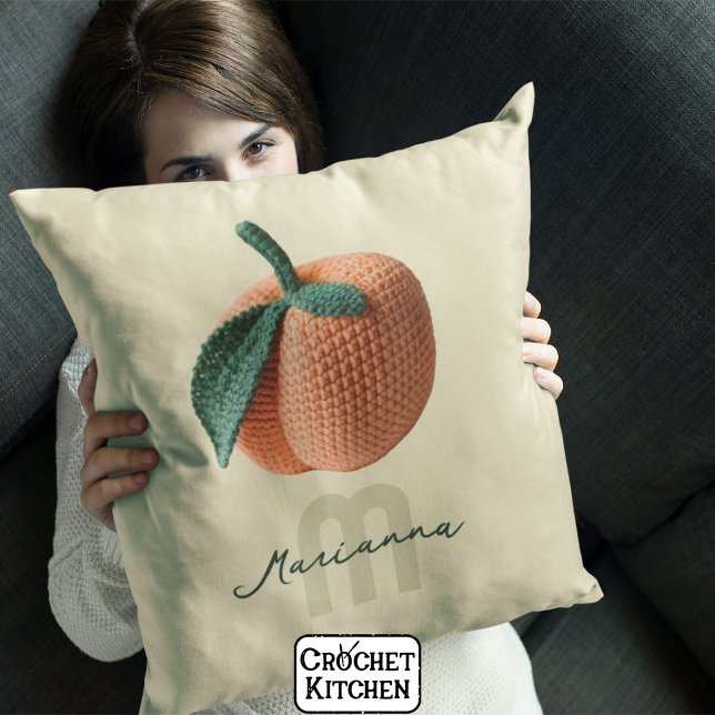 Monogram Name Minimal Modern Crochet Peach   Cushion (Creator Uploaded)