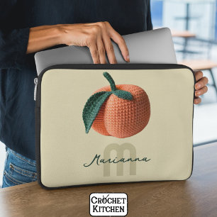 Monogram Name Minimal Modern Crochet Peach Laptop Sleeve