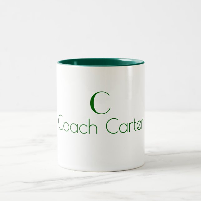 Monogram Name Minimalist Dark Green Coach Two-Tone Coffee Mug (Center)