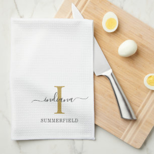 Monogram Name Minimalist Gold Grey Script Custom Tea Towel