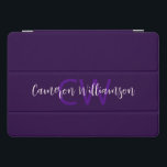 Monogram Name Minimalist Solid Deep Violet iPad Pro Cover<br><div class="desc">The Monogram Name Minimalist Solid Deep Violet iPad Pro Cover is part of the “Stripes and Flowers: Bath, Beach, Yoga, Travel" collection. Your initials and name in an elegant script type decorate the cover. Customise your name and initials to make it yours. Each item in the collection also makes a...</div>