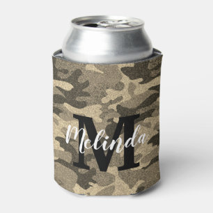 Monogram Name Modern Camouflage Glitter Party      Can Cooler