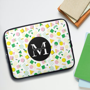 Monogram Name Modern Geometric Shapes Pattern Laptop Sleeve