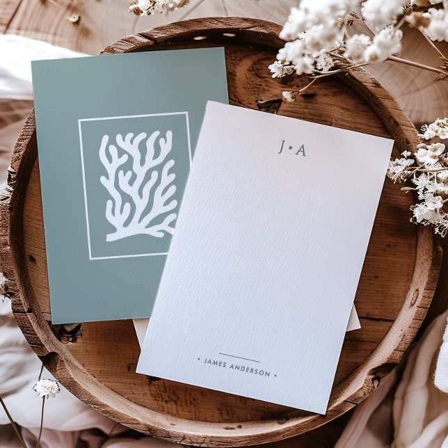 Monogram & Name Modern Minimal Nautical Coral Card (Creator Uploaded)