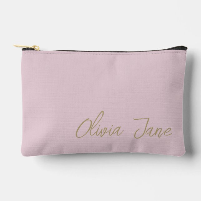 Monogram Name Modern Minimalist Blush Pink Accessory Pouch (Front)
