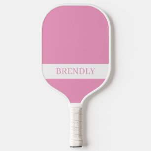 Monogram Name Modern Pink White Pickleball Paddle
