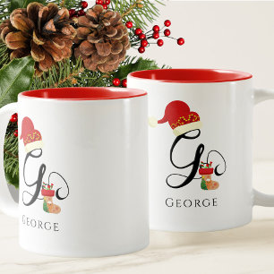 Monogram Name Modern Script Letter G Holiday Two-Tone Coffee Mug